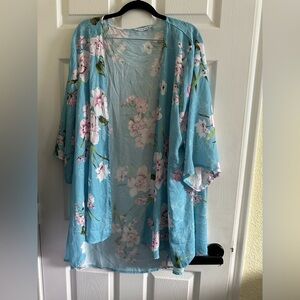 PINKMSTYLE Blue & Pink Floral Kimono Cardigan Size: XL
